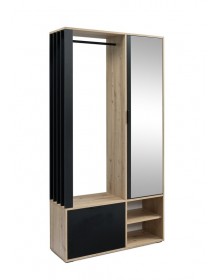 Meuble d’entrée EMILIO coloris chêne artisan et noir 100x33 H.189,4 cm