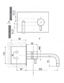 Mitigeur lavabo mural encastrable SEINA en laiton chromé