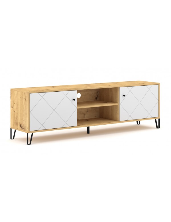 Grand meuble TV BILBAO coloris chêne et blanc mat 183,4 cm