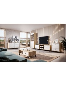 Grand meuble TV BILBAO coloris chêne et blanc mat 183,4 cm