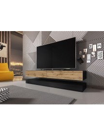 Meuble TV FLY avec LED blanc en noir et chêne 140x33,8 cm