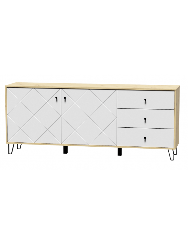 Bahut à 2 portes et 3 tiroirs BILBAO coloris chêne et blanc mat 183,4 cm