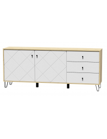 Bahut à 2 portes et 3 tiroirs BILBAO coloris chêne et blanc mat 183,4 cm