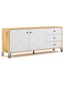 Bahut à 2 portes et 3 tiroirs BILBAO coloris chêne et blanc mat 183,4 cm