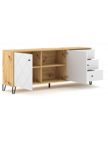 Bahut à 2 portes et 3 tiroirs BILBAO coloris chêne et blanc mat 183,4 cm