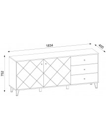 Bahut à 2 portes et 3 tiroirs BILBAO coloris chêne et blanc mat 183,4 cm