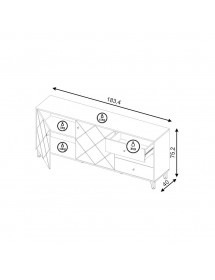 Bahut à 2 portes et 3 tiroirs BILBAO coloris chêne et blanc mat 183,4 cm