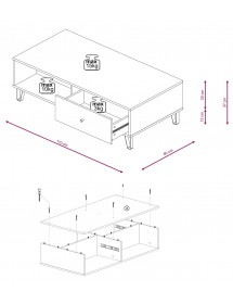 Table basse avec 2 tiroirs BILBAO chêne artisan 60x60 x37 cm