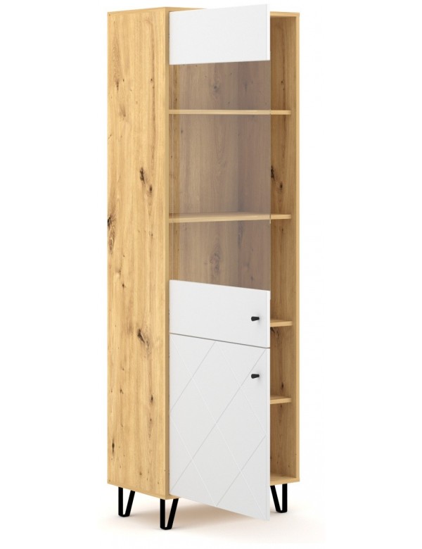 Vaisselier à porte réversible BILBAO chêne et blanc mat 63,4x40 x194,6 cm