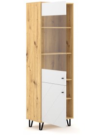Vaisselier à porte réversible BILBAO chêne et blanc mat 63,4x40 x194,6 cm