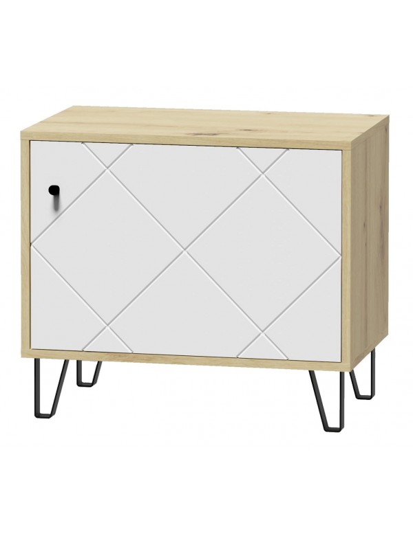 Commode à chaussures BILBAO coloris chêne et blanc mat 63,4x40 x56 cm