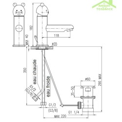 Mitigeur lavabo ours pour enfant sans siphon