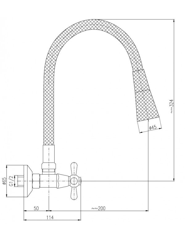 Mélangeur évier mural flexible à mémoire de forme noir MORAVA RETRO en laiton chromé