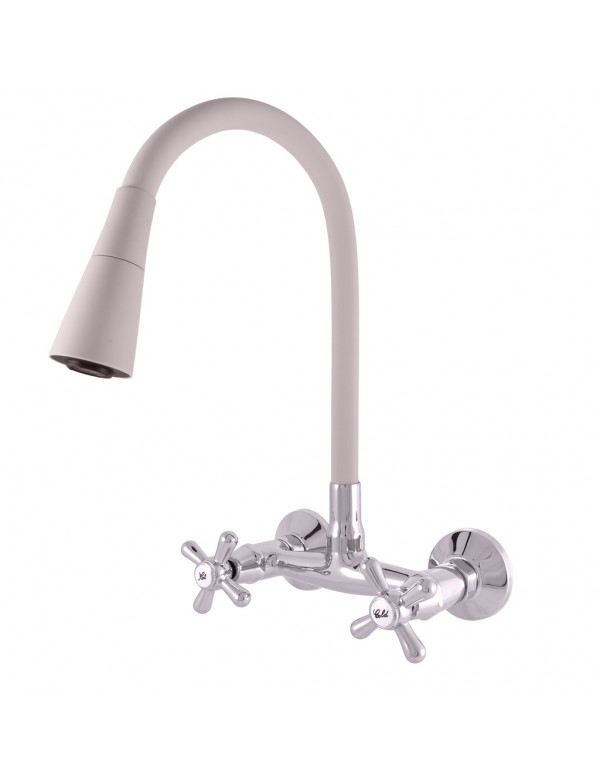 Mélangeur évier mural flexible à mémoire de forme blanc MORAVA RETRO en chrome Mélangeur évier mural flexible à mémoire de forme blanc MORAVA RETRO en chrome