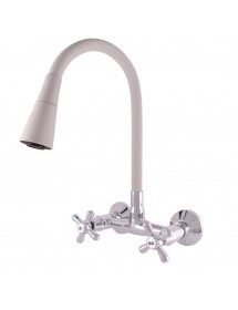 Mélangeur évier mural flexible à mémoire de forme blanc MORAVA RETRO en chrome