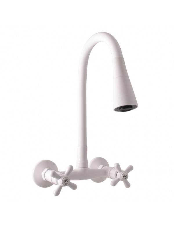 Mélangeur évier mural flexible à mémoire de forme MORAVA RETRO laiton blanc mat Mélangeur évier mural flexible à mémoire de forme MORAVA RETRO laiton blanc mat