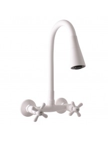 Mélangeur évier mural flexible à mémoire de forme MORAVA RETRO laiton blanc mat