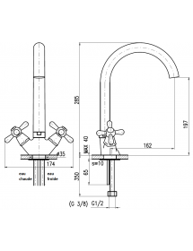Mélangeur évier haut MORAVA bras rond pivotant en chrome H 19,7 cm