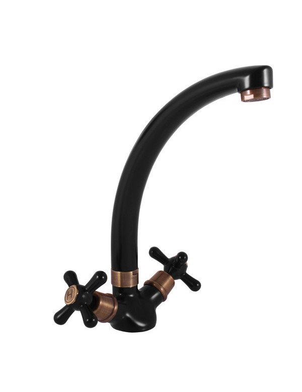 Mélangeur évier haut MORAVA pivotant en laiton noir mat H 22,9 cm
