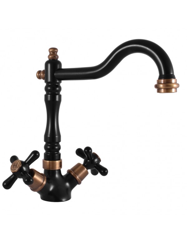 Mélangeur évier MORAVA RETRO pivotant en laiton noir mat