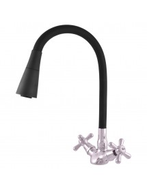 Mélangeur évier flexible à mémoire de forme noir MORAVA RETRO en chrome
