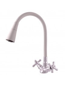 Mélangeur évier flexible à mémoire de forme blanc MORAVA RETRO en chrome