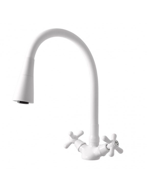 Mélangeur évier flexible à mémoire de forme MORAVA RETRO laiton blanc mat Mélangeur évier flexible à mémoire de forme MORAVA RETRO laiton blanc mat