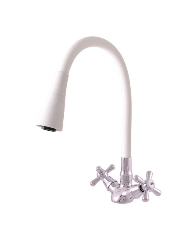 Mélangeur évier flexible à mémoire de forme blanc MORAVA RETRO en chrome Mélangeur évier flexible à mémoire de forme blanc MORAVA RETRO en chrome