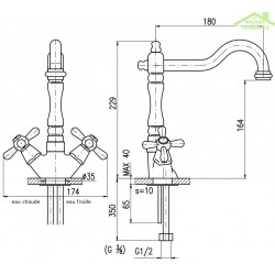 Mélangeur lavabo MORAVA RETRO pivotant en chrome blanc sans siphon