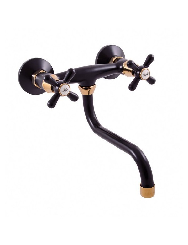 Mélangeur évier MORAVA pivotant en laiton doré noir