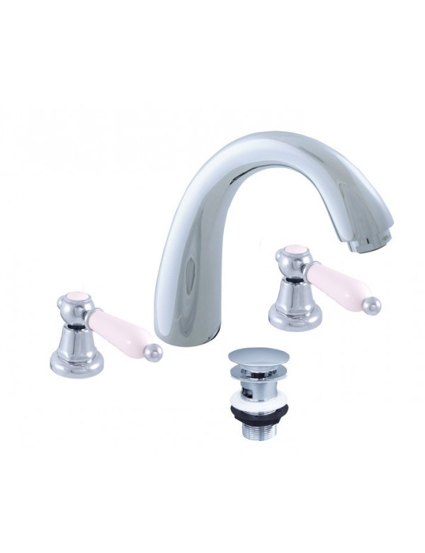 Mélangeur lavabo rétro 3 trous MORAVA en laiton chromé avec bonde