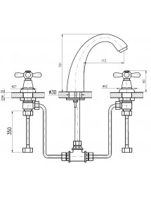 Mélangeur lavabo rétro 3 trous MORAVA en laiton chromé avec bonde