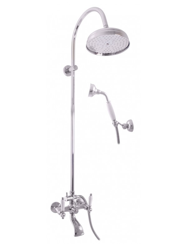 Colonne de douche rétro MORAVA en laiton chromé avec douchette H 150cm Colonne de douche rétro MORAVA en laiton chromé avec douchette H 150cm