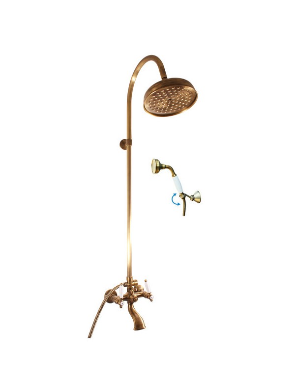Colonne de douche rétro MORAVA en bronze avec douchette H 150cm