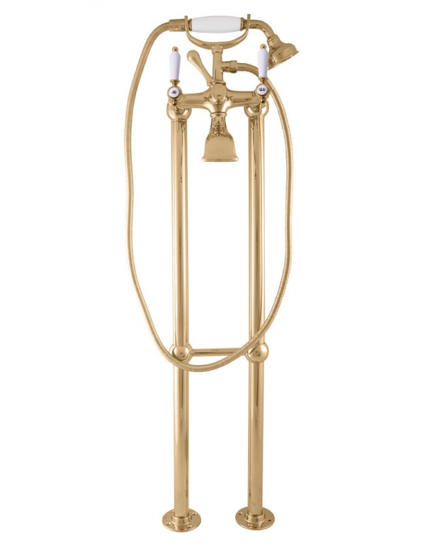 Colonne de douche sur pied en chrome doré MORAVA RETRO poignée en céramique Colonne de douche sur pied en chrome doré MORAVA RETRO poignée en céramique