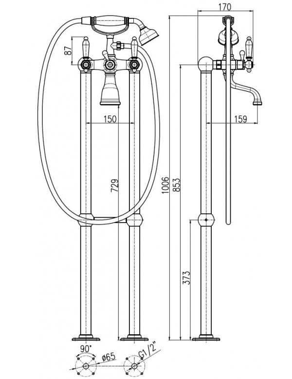 Colonne de douche sur pied en bronze MORAVA RETRO﻿ poignée en céramique