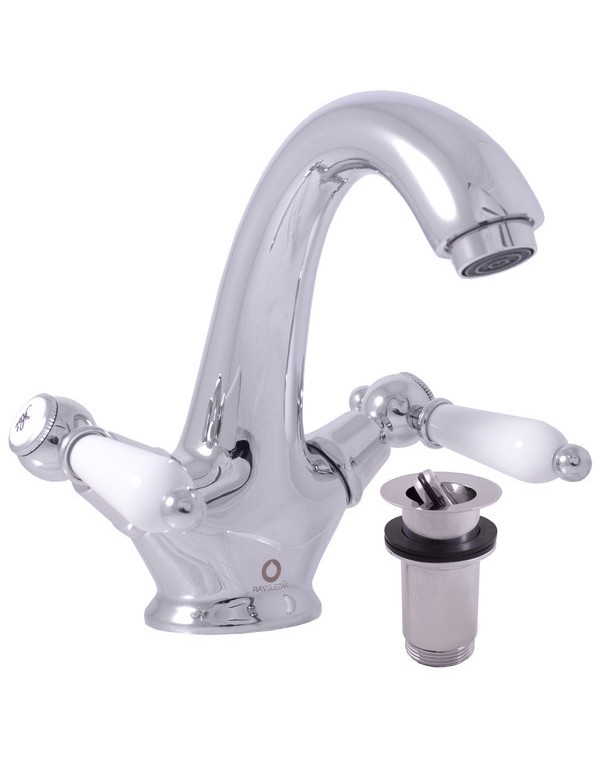Mélangeur lavabo rétro MORAVA en laiton chromé avec pop up Mélangeur lavabo rétro MORAVA en laiton chromé avec pop up