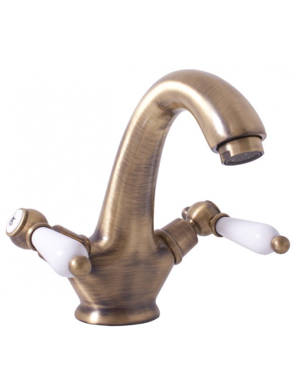 Mélangeur lavabo rétro MORAVA en laiton et poignée céramique sans pop up Mélangeur lavabo rétro MORAVA en laiton et poignée céramique sans pop up