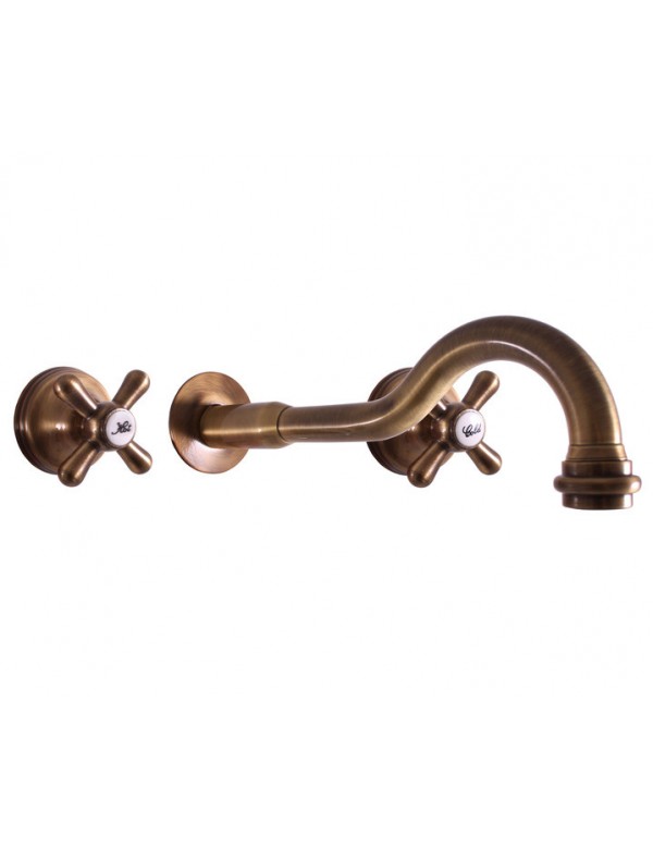 Mélangeur lavabo mural rétro 3 trous MORAVA en laiton bronze Mélangeur lavabo mural rétro 3 trous MORAVA en laiton bronze