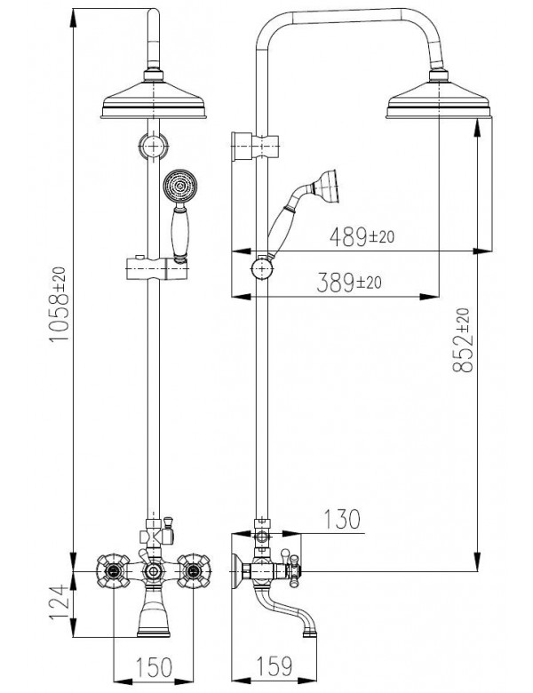 Colonne de douche MORAVA en laiton bronze avec douchette 108 cm