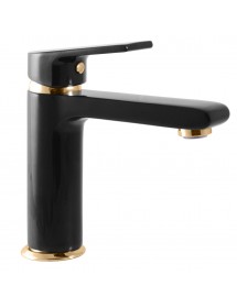 Mitigeur lavabo COLORADO en laiton noir doré sans siphon H. 16,2cm