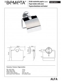 Dérouleur papier toilette avec couvercle ALFA en zinc 5,5 x13,5x13,8cm