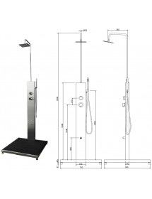 Douche d'extérieur avec receveur de douche LIBERO en acier inoxydable avec rince pieds 230cm