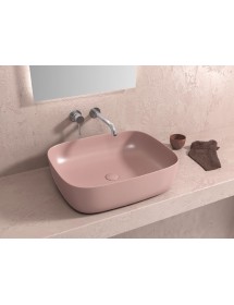 Vasque rectangulaire rose à poser sans trou JEY 49x39,5x15 cm