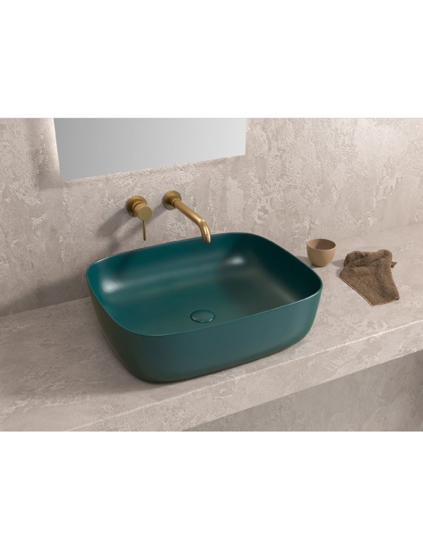 Vasque rectangulaire verte à poser sans trou JEY 49x39,5x15 cm