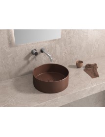 Vasque ronde marron à poser sans trou JEY-M 35,5 x35,5 x 12 cm