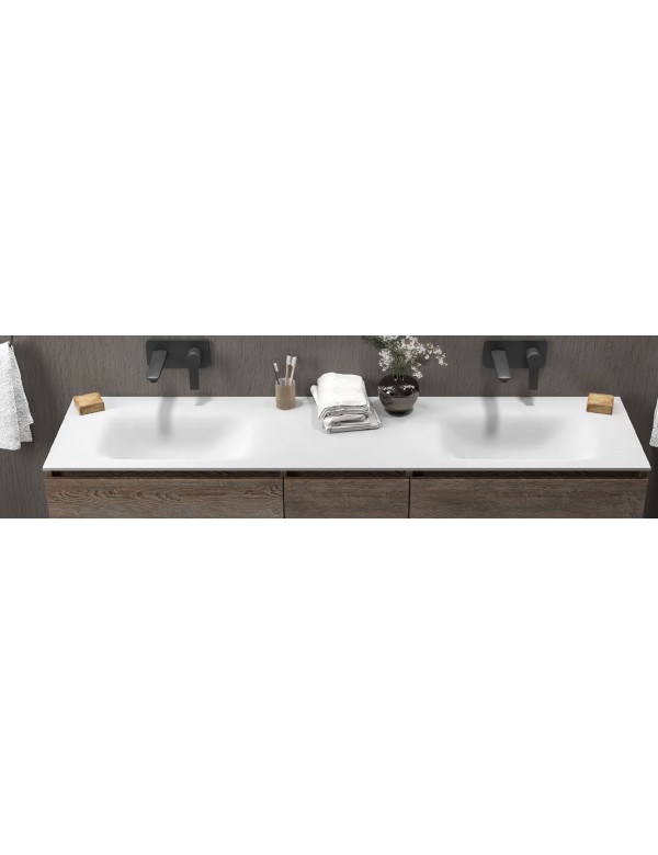 Grand lavabo double sans trou à encastrer SPACE en solid surface 175x46x16 cm Grand lavabo double sans trou à encastrer SPACE en solid surface 175x46x16 cm