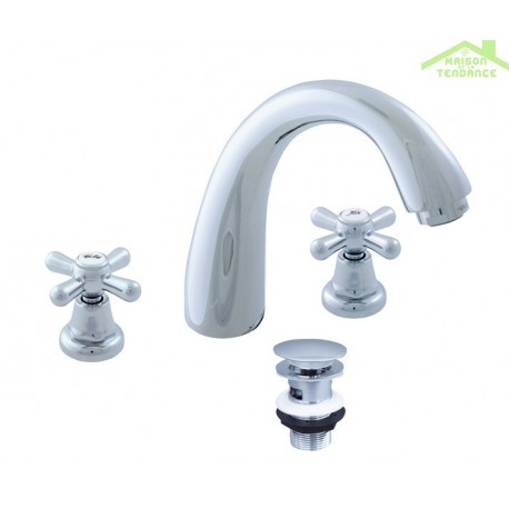 Mélangeur lavabo 3 trous MORAVA avec pop-up en laiton chromé Mélangeur lavabo 3 trous MORAVA avec pop-up en laiton chromé