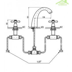Mélangeur lavabo 3 trous MORAVA avec bonde en laiton ou or