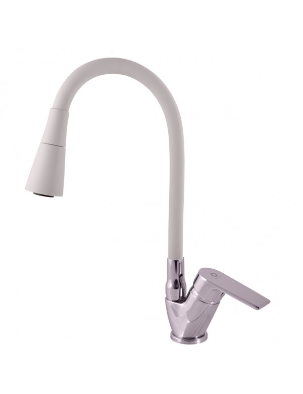 Mitigeur évier flexible blanc à mémoire de forme COLORADO en laiton chromé Mitigeur évier flexible blanc à mémoire de forme COLORADO en laiton chromé